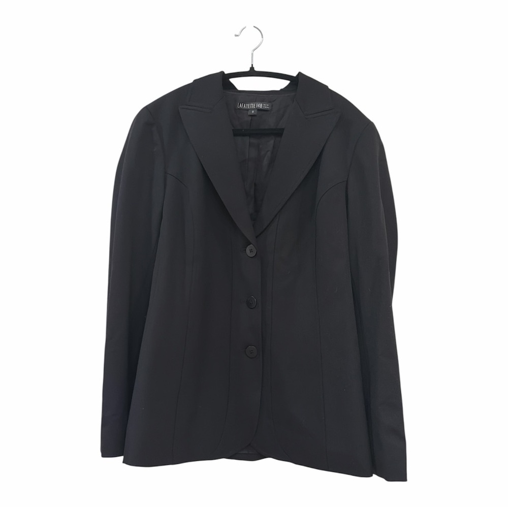 Lafayette 148 New York Black Wool Peak Lapel Single Breasted Blazer